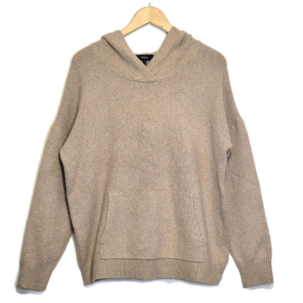 Theory Alpaca Blend Hooded Kangaroo Pocket Relaxed Fit Tan Sweater Size M